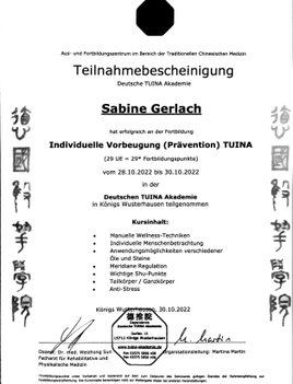Zertifikat Tuina Akademie